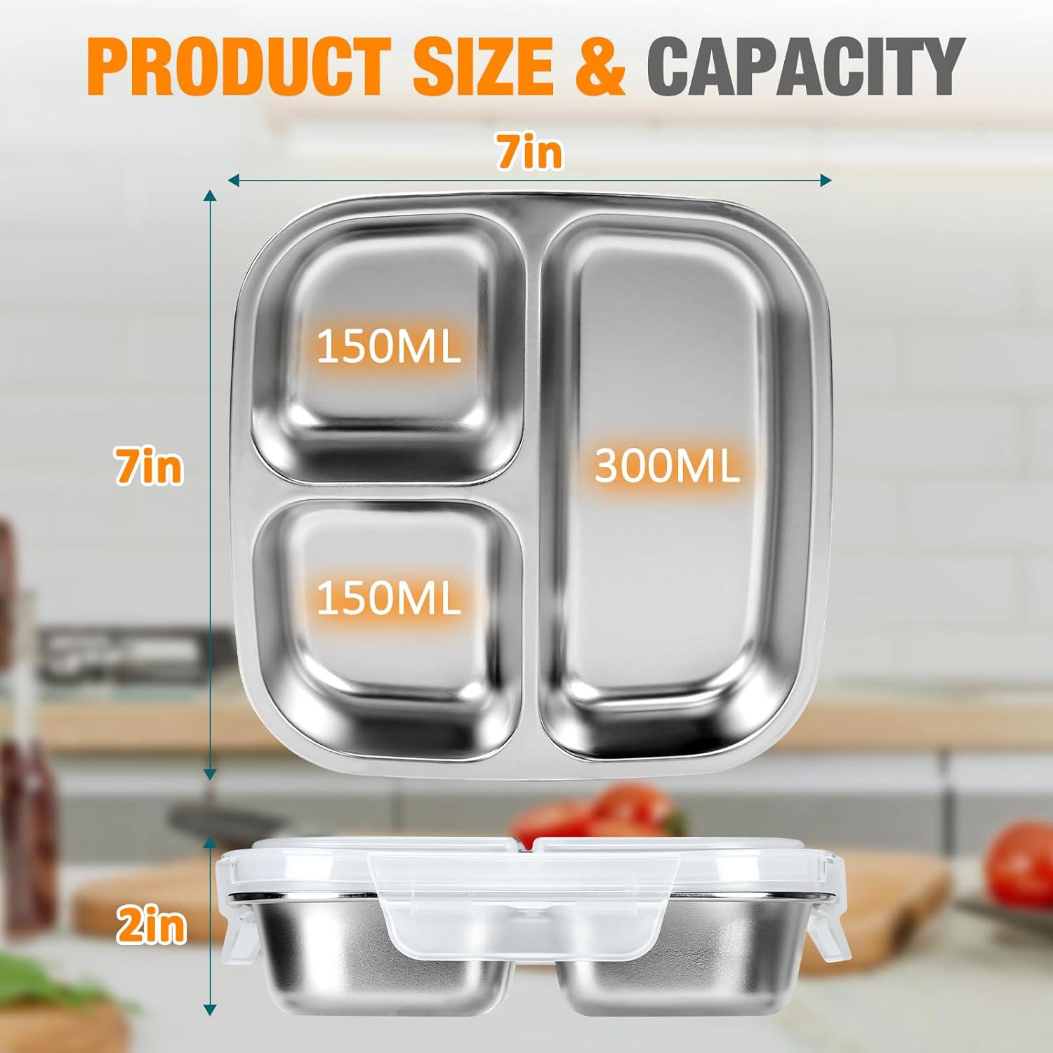 Stainless Steel Snack Containers With Lids, 3 Compartment Leak-proof Bento Box, 20 oz Reusable Grab and Go Food Storage Containers for School, Home, Office โ image 2