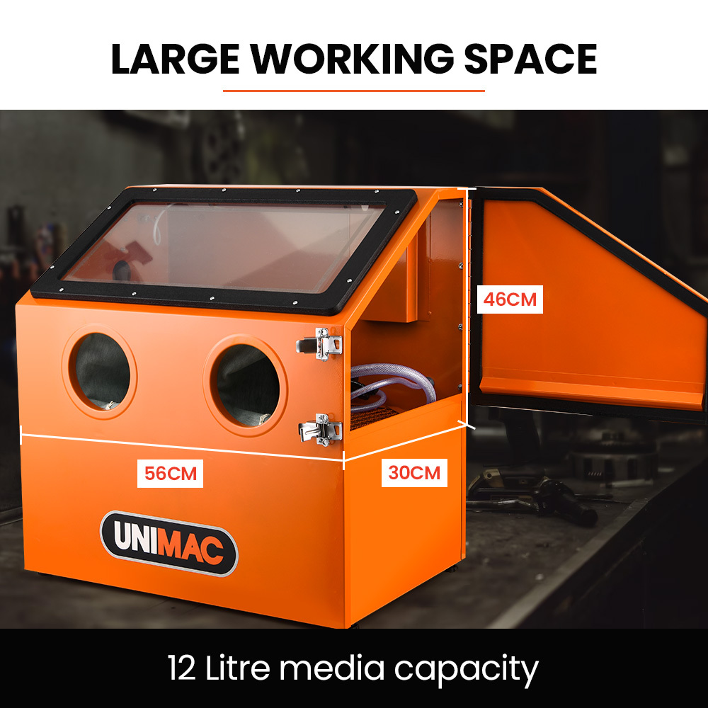 UNIMAC 110L Benchtop Sandblasting Cabinet, with Sandblast Gun Set with Hose, LED Light β image 4