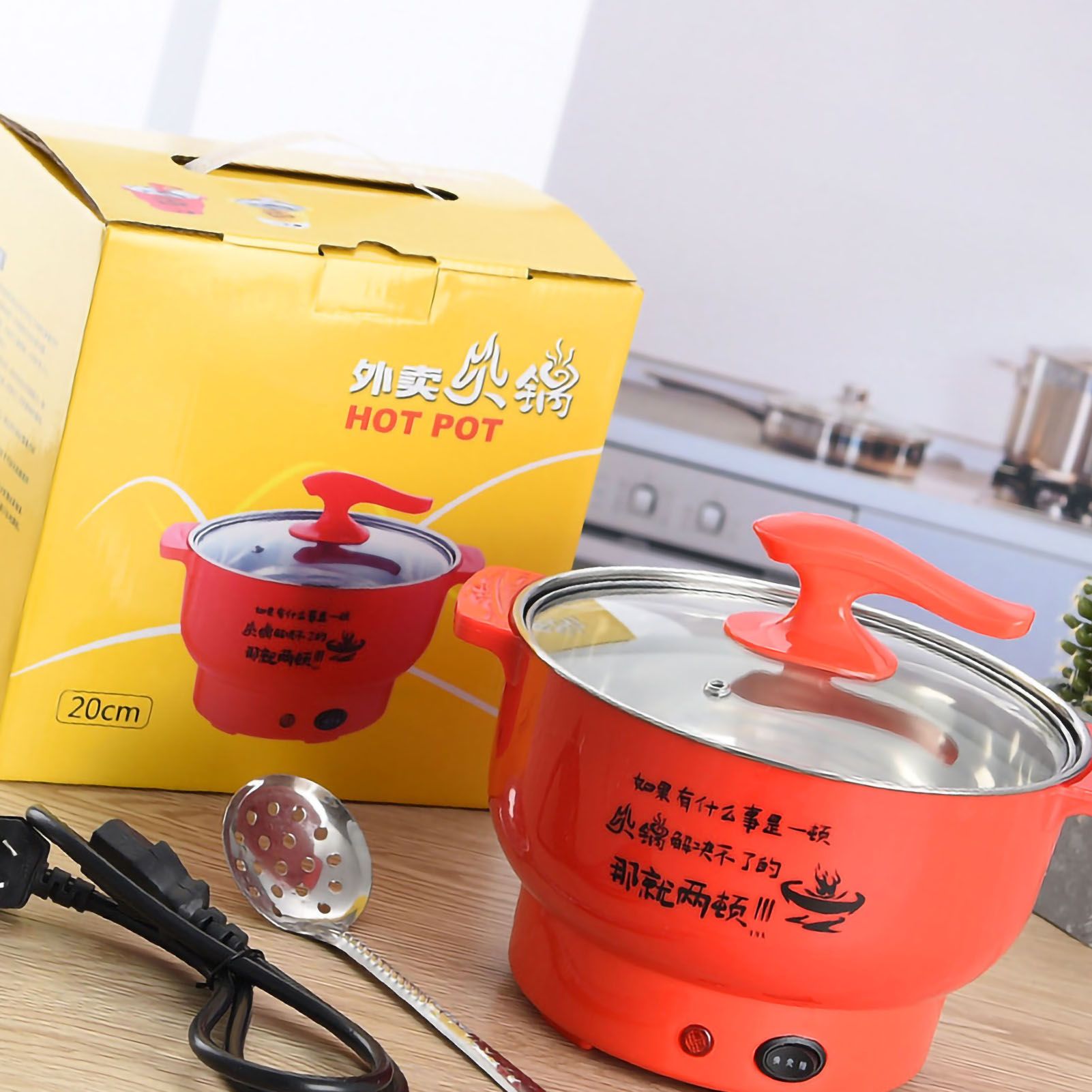 Electric Cooking Pot 1.8L 400 to 800W Stainless Steel Inner Wall 2 Modes Overheating Protection Electric Cooker Red — image 2