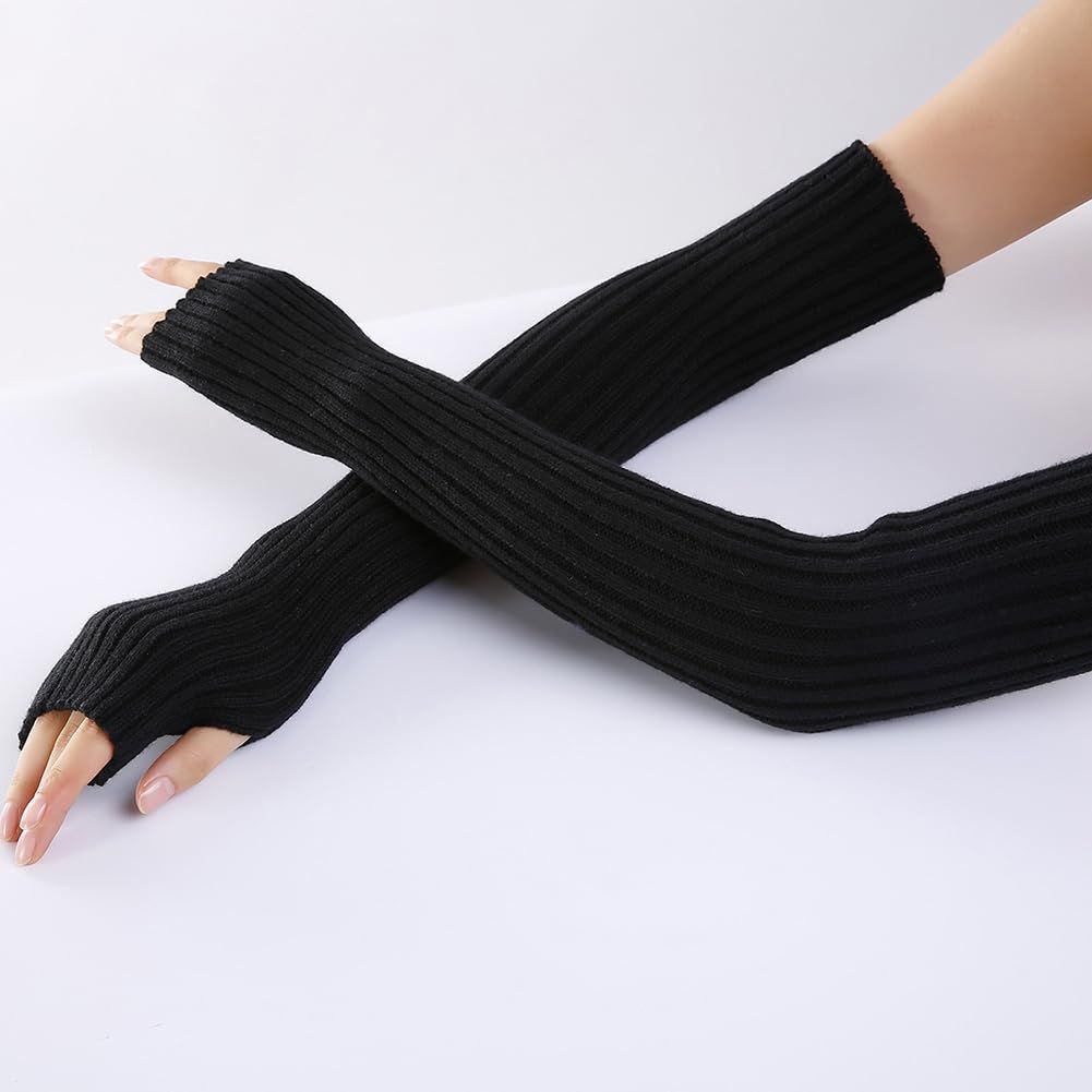 Long Fingerless Gloves Soft Winter Warm Gloves Winter Knit Arm Warmers Thumbhole Gloves Knitted Warm Weave Gloves — image 5