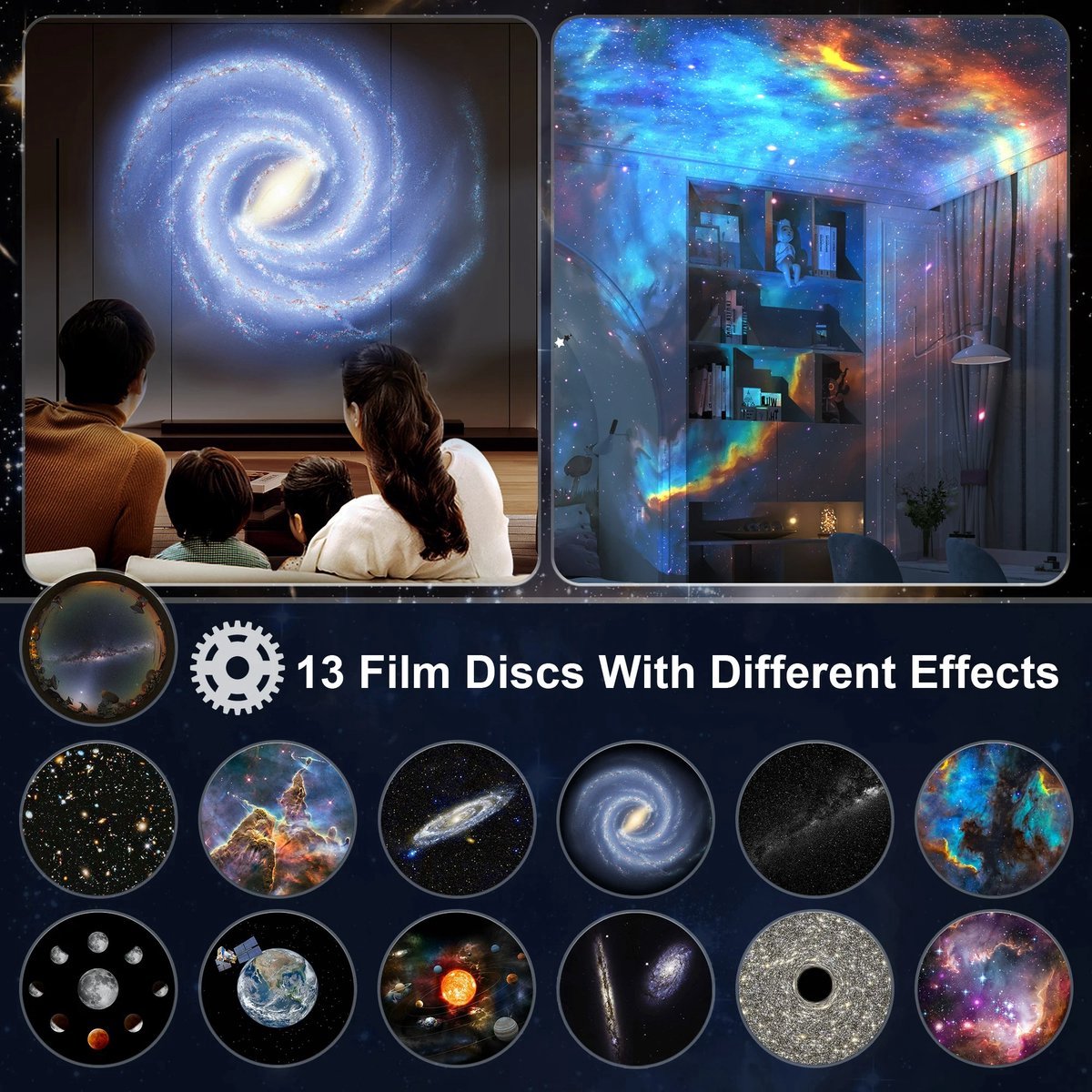 360° Starry Sky Night Projector with Solar System, Moon, Nebula, Galaxy, and Astronaut - Projector for Children and Adults - Mood Light - Bedroom Mood Light — image 2