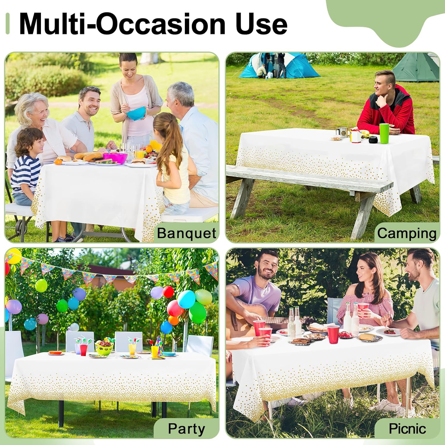 3 Packs Dot Disposable Table Cloth, 54 x 108 Inch Waterproof Plastic Tablecloth, Rectangle Gold Dots in White Table Covers for Easter, Picnic, Birthday, Party โ image 6