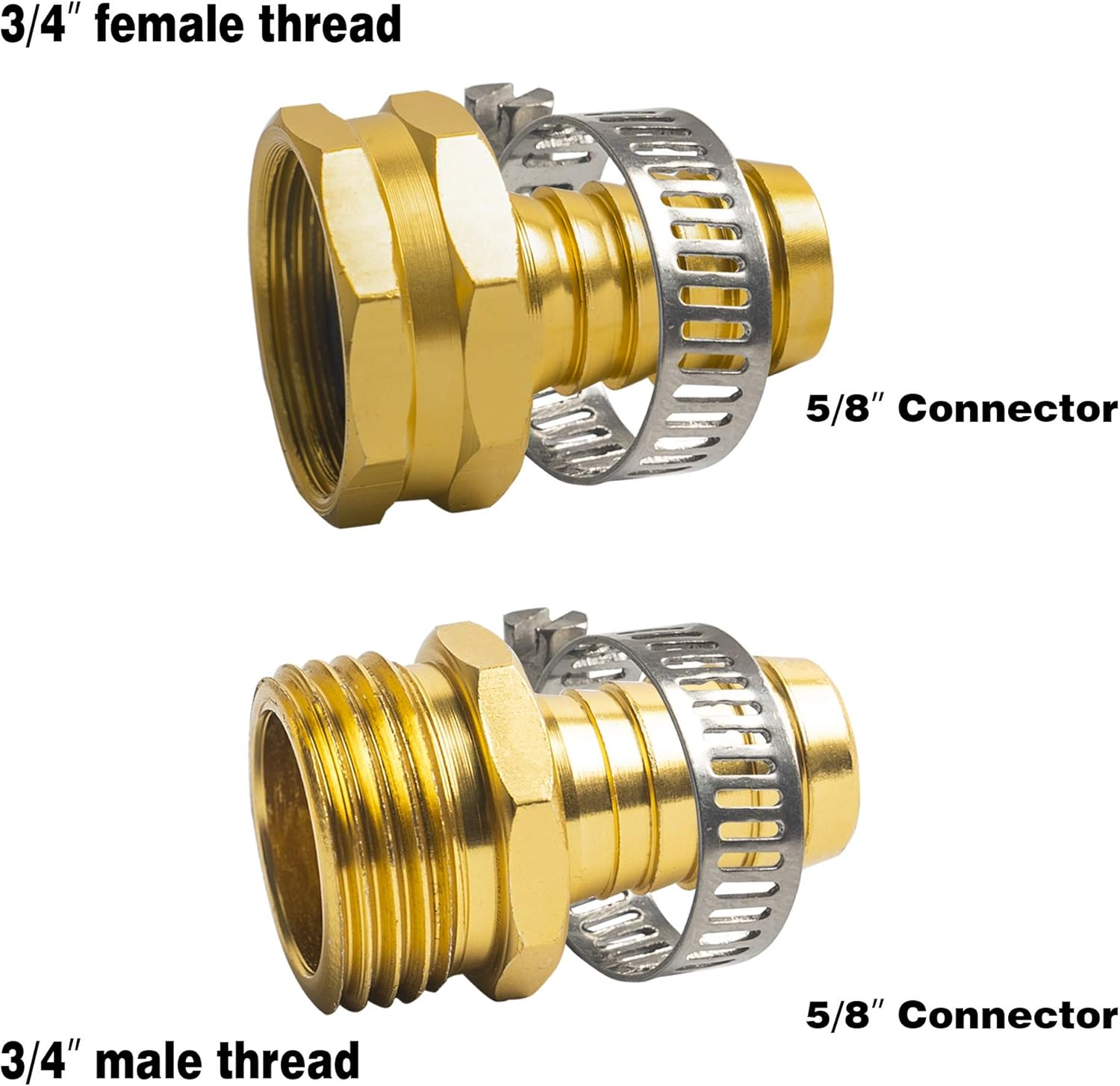 Hose Repair Connectors with Claps, 5/8" Aluminum Garden Hose Repair Kit, Female and Male Hose Connectors & Fitting with Stainless Steel Clamp, 3 pack โ image 4