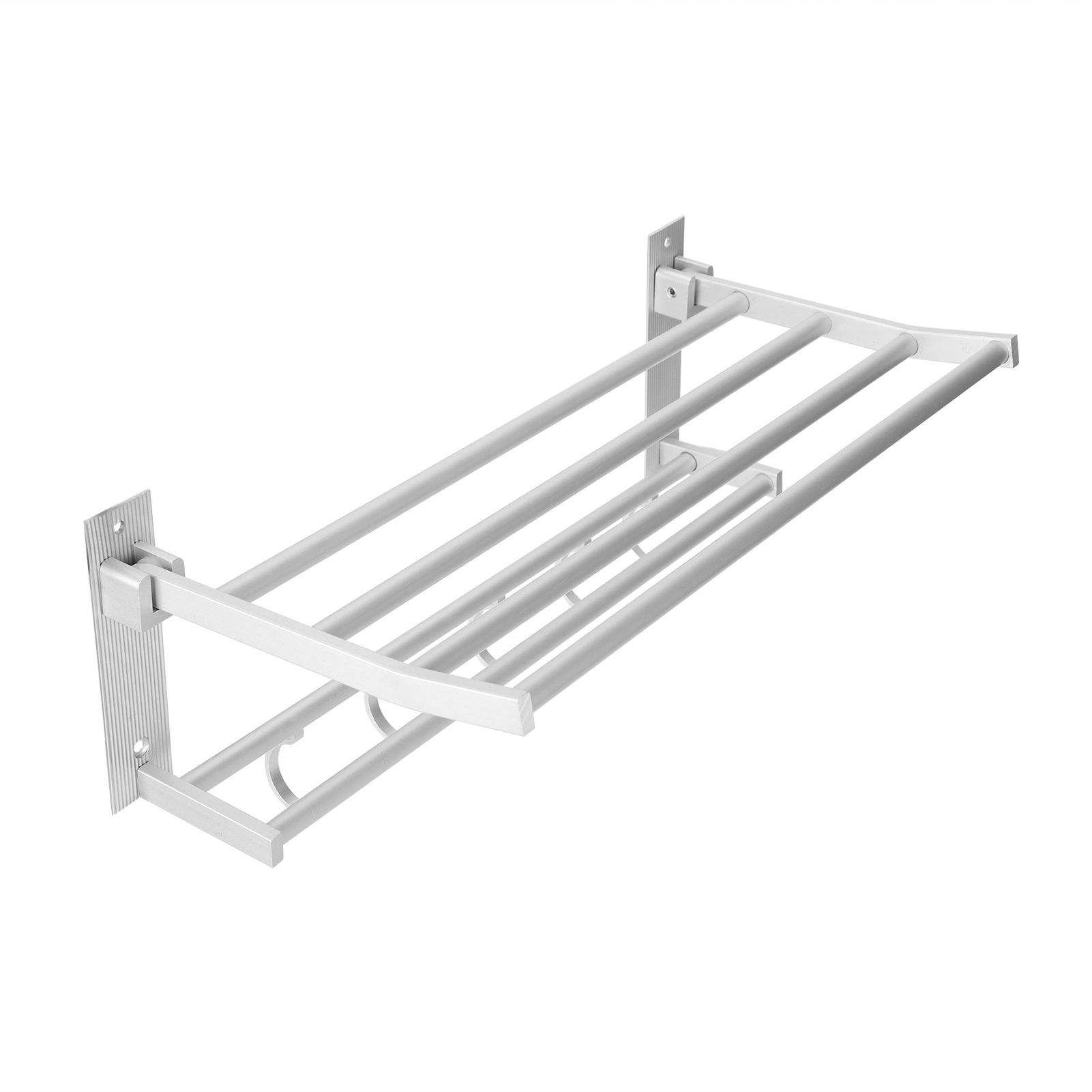 40cm Shower Shelf Foldable Aluminum Bathroom Towel Coat Rack with 5 Hooks Silver — image 6