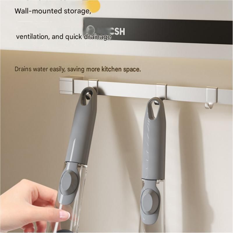 Grey Long Handle Liquid Dispensing Dish Brush（1 brush head+ 2sponge brush head） - TPR and PP Construction - Press Button Soap Release, Non Slip Grip — image 6