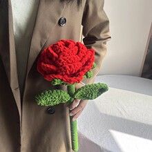 Handmade Crochet Rose, 18" Tall & 6.7" Wide Knitted Flower Decor, Romantic Gift for Her, Him & Self-Care, Durable Yarn Decoration — image 2