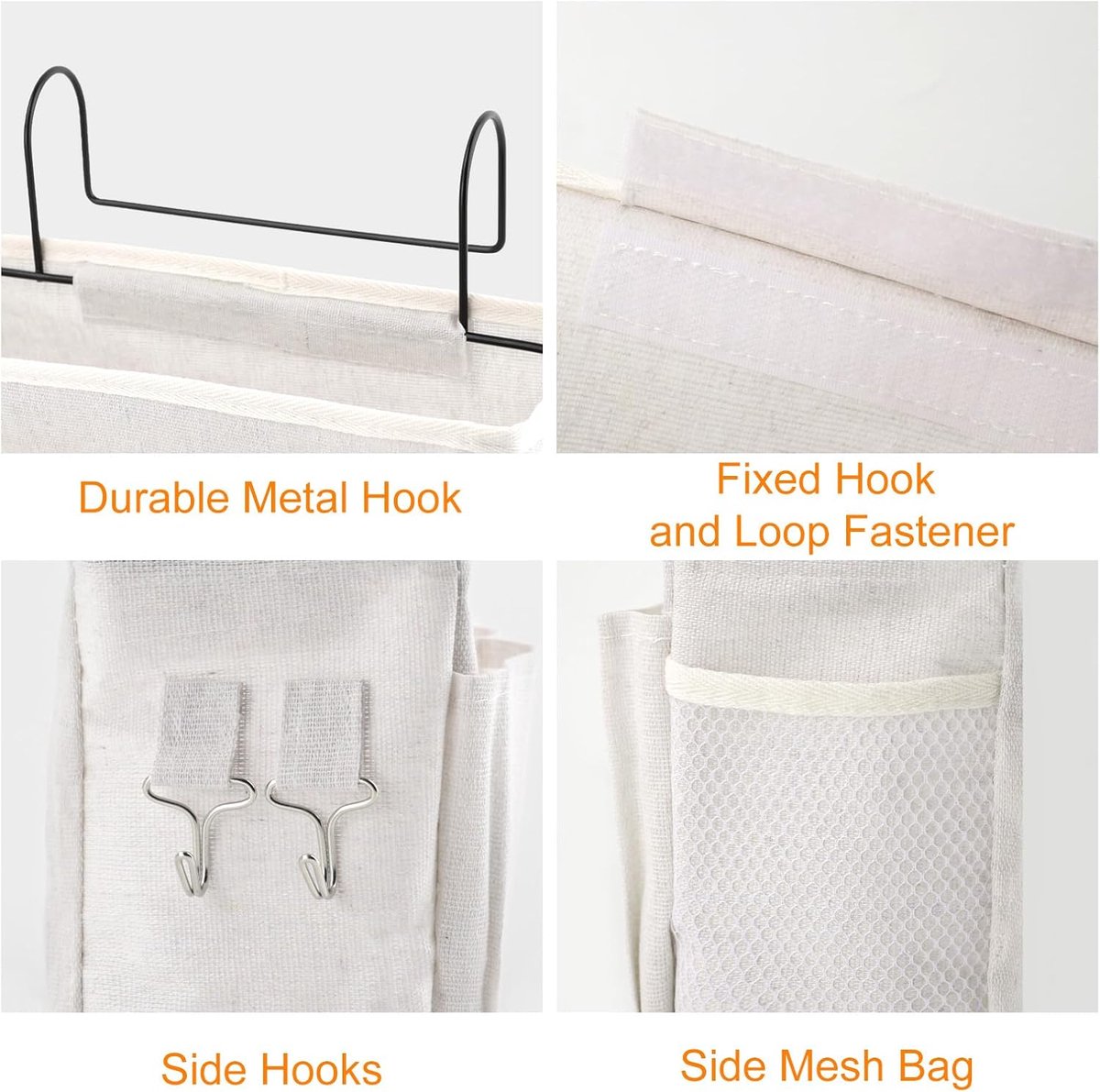 Hanging Basket - Bag Organizer - Bed Bag Holder - Storage Bags - Bed Organizer - Hanging Storage Bags - Dorm Organizer - 30 × 10 × 19 cm - Off-White - with 4 — image 2