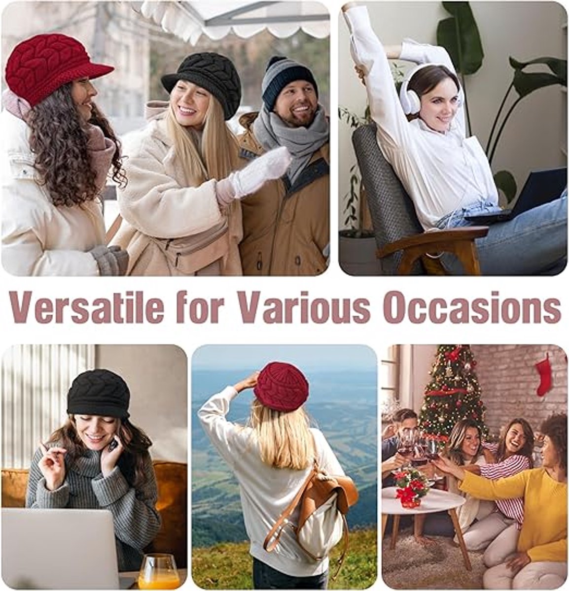 Ladies' Hat - Beanie Hat - Beret - Ladies' Beret - 4 Pieces - Knitted hat for ladies - Warm Winter Beret - Winter Hat - Warm Hats - Winter Hat with Brim — image 4