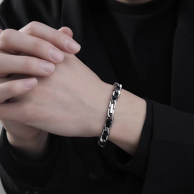 Men's Titanium Steel Bracelet(21cm)- Black and Silver-Tone Chain Link Wrist Accessory for Casual Wear and Gift Giving โ image 4
