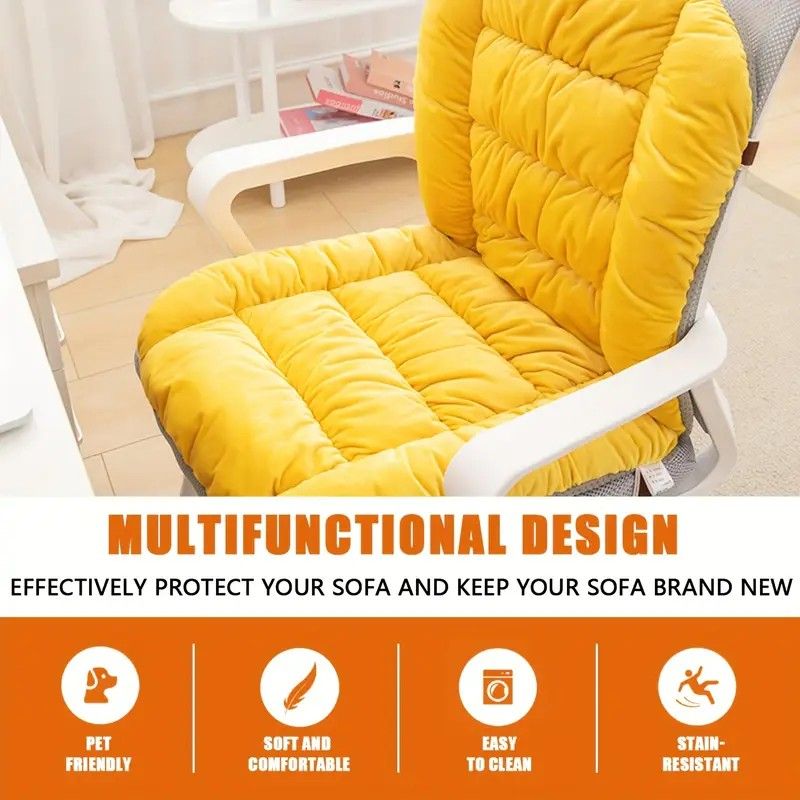 Winter Thick Fleece Seat & Back Cushion Set - 90cm Sofa Office Chair Warmer (khaki) — image 4