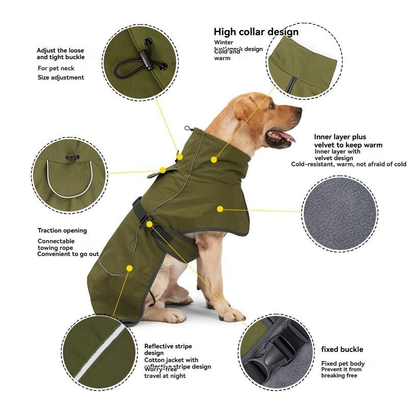 Dog Coat Warm-Lined Waterproof Medium-Large Dog Reflective Dog Coat Winter Dog - Dark Green - Size L-20-26kg โ image 4