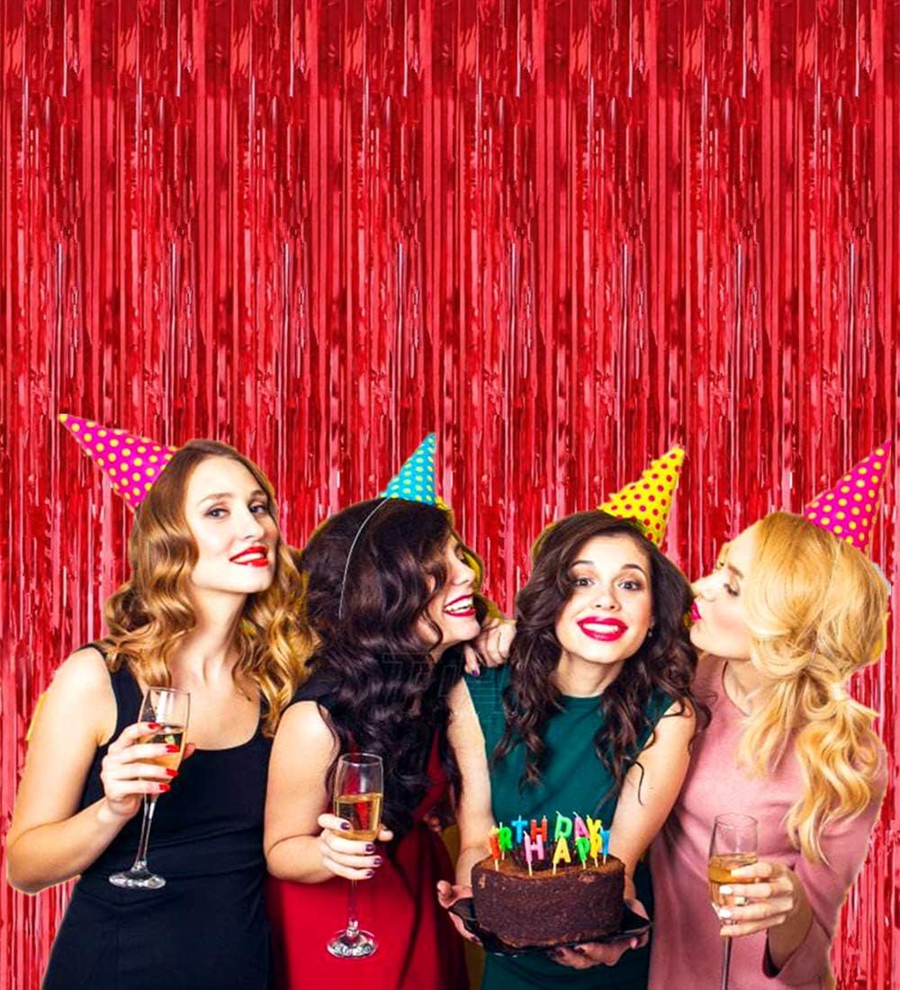 Foil Curtain Backdrop Red Metallic Tinsel Foil Fringe Curtains Photo Booth Props for Birthday Wedding Engagement Shower-1*2.5M — image 4