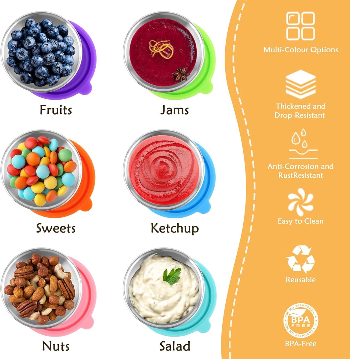 Mini Food Storage Containers - Stainless Steel Snack Box - Set of 12 Dressing Jars - Small Stainless Steel Sauce Container - Durable Snack Boxes - Freezer — image 6