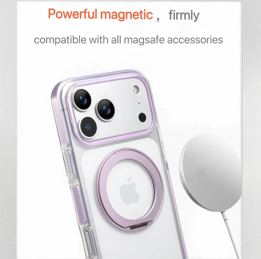 Clear MagSafe iPhone 17 Pro Case with 360° Rotating Ring Stand - Purple Edition — image 2