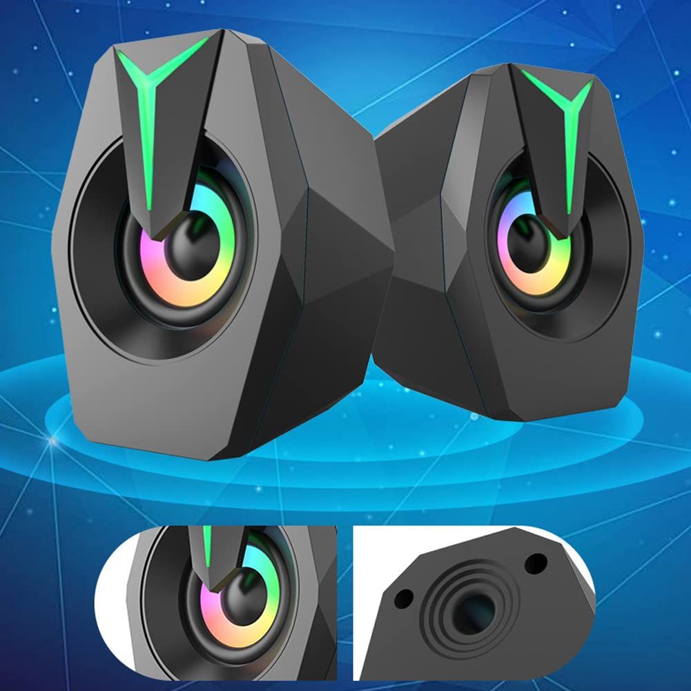 LED Computer Speaker USB Powered 3.5mm Stereo Audio Desktop Speakers for PC, MP3 Player, Laptop, Smartphone (Black) — image 2