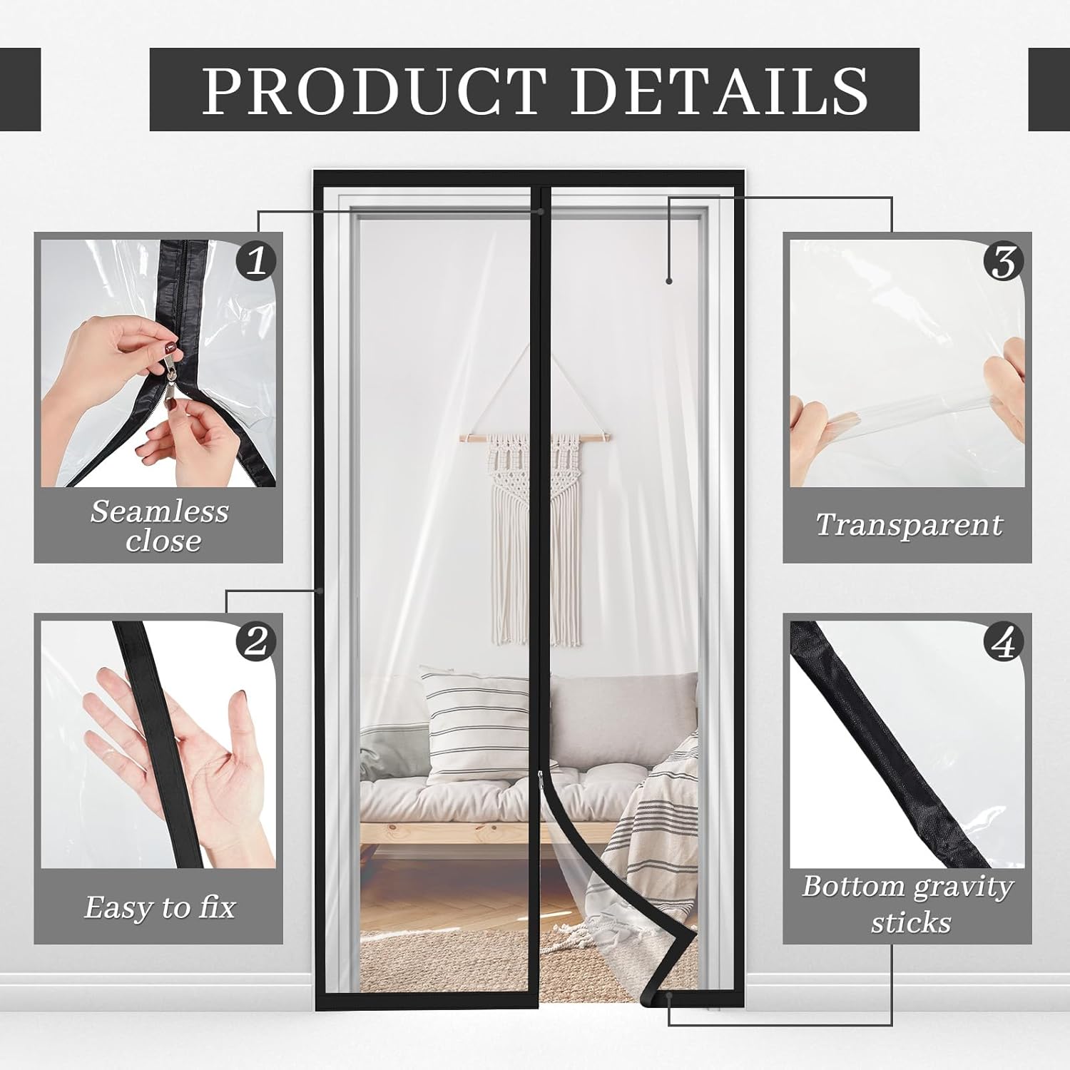 Amylove Zipper 60 x 102 Inch Dust Barrier Door Kit Construction Door Barrier 5 x 8.5 ft Reusable Plastic Curtain Cover Containment Standard Doorway Temporary โ image 2