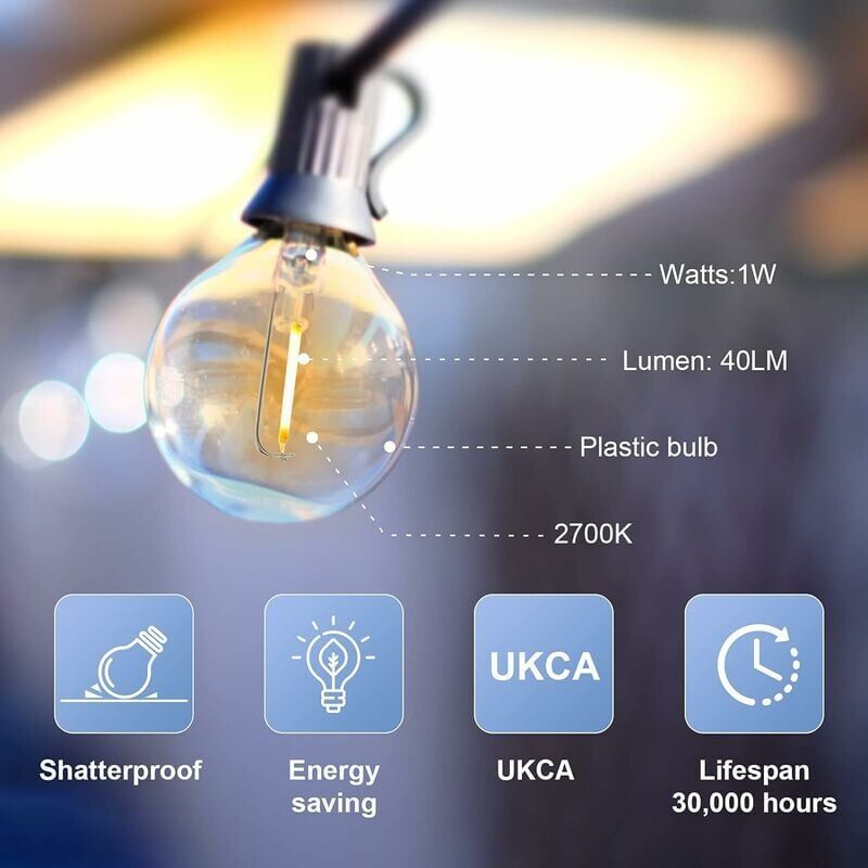26 Bulb LED Outdoor String Lights Waterproof for Patio Garden Party, 15 m — image 2