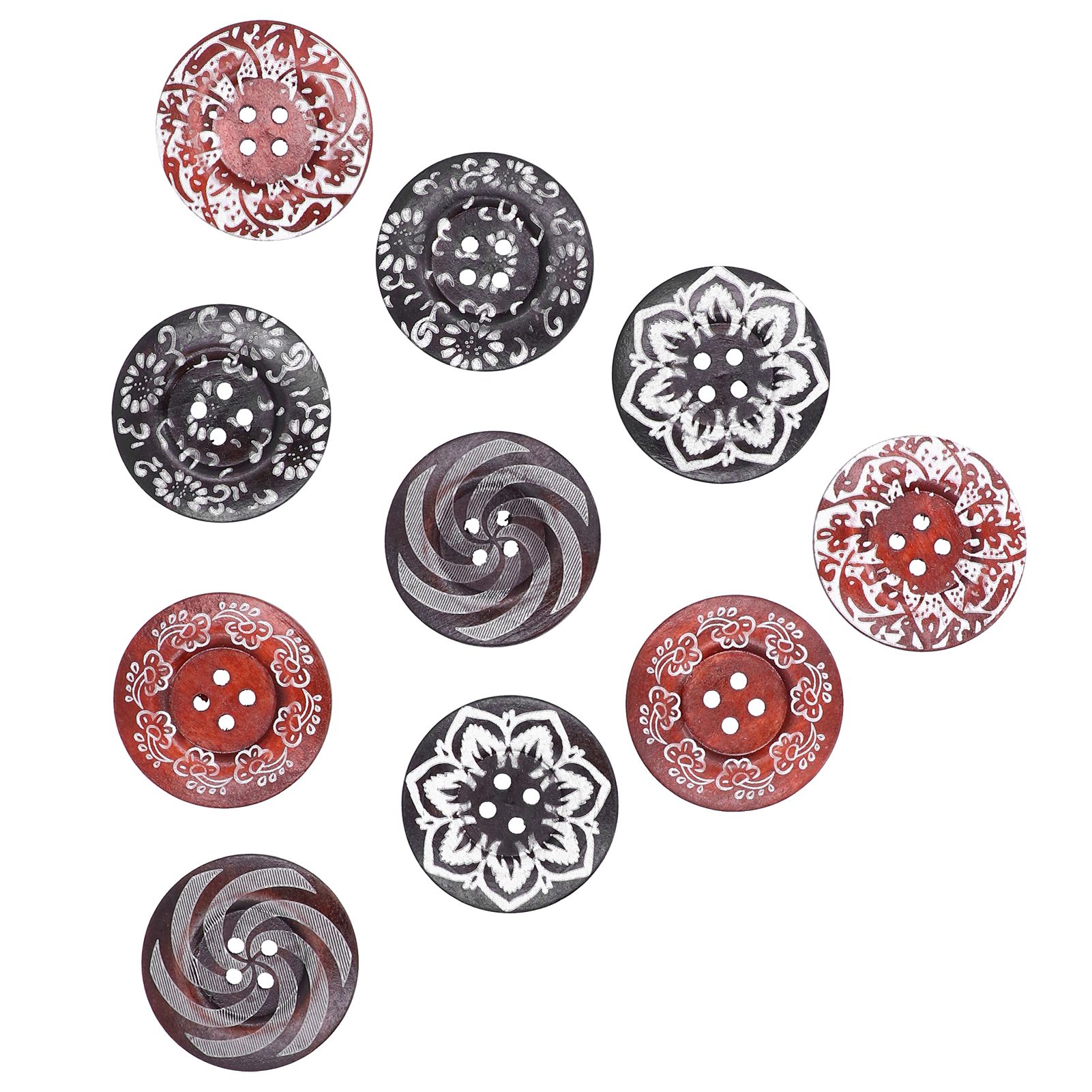 10Pcs Round Buttons Mixed Pattern Carving 4‑Holes Button DIY Art Crafts Supplies — image 4