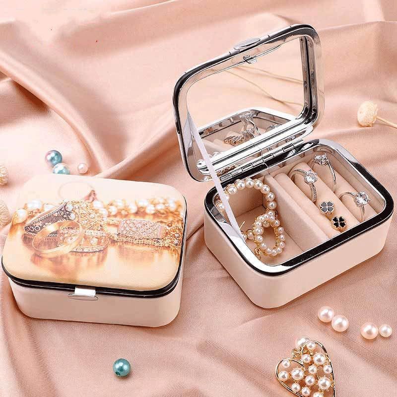 Portable Jewelry Container Travel Storage Box with Mirror PU Leather Earrings Ring Comestic Container — image 3