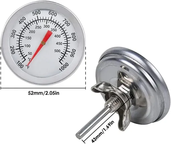 Stainless Steel Analogue BBQ Grill Thermometer with 5 cm Dial and 4 cm Probe for Smokers, Grills and Outdoor Cooking, Silver — image 4