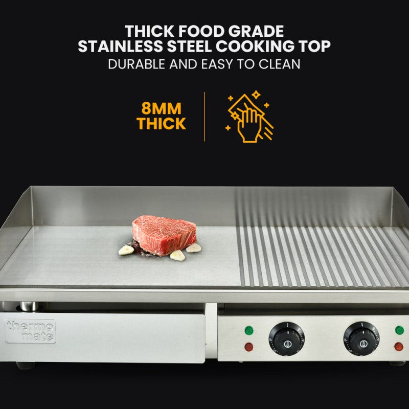 THERMOMATE Commercial Electric Griddle TH-G06, 4400W 73x40cm Half Ribbed Dual Surface โ image 4