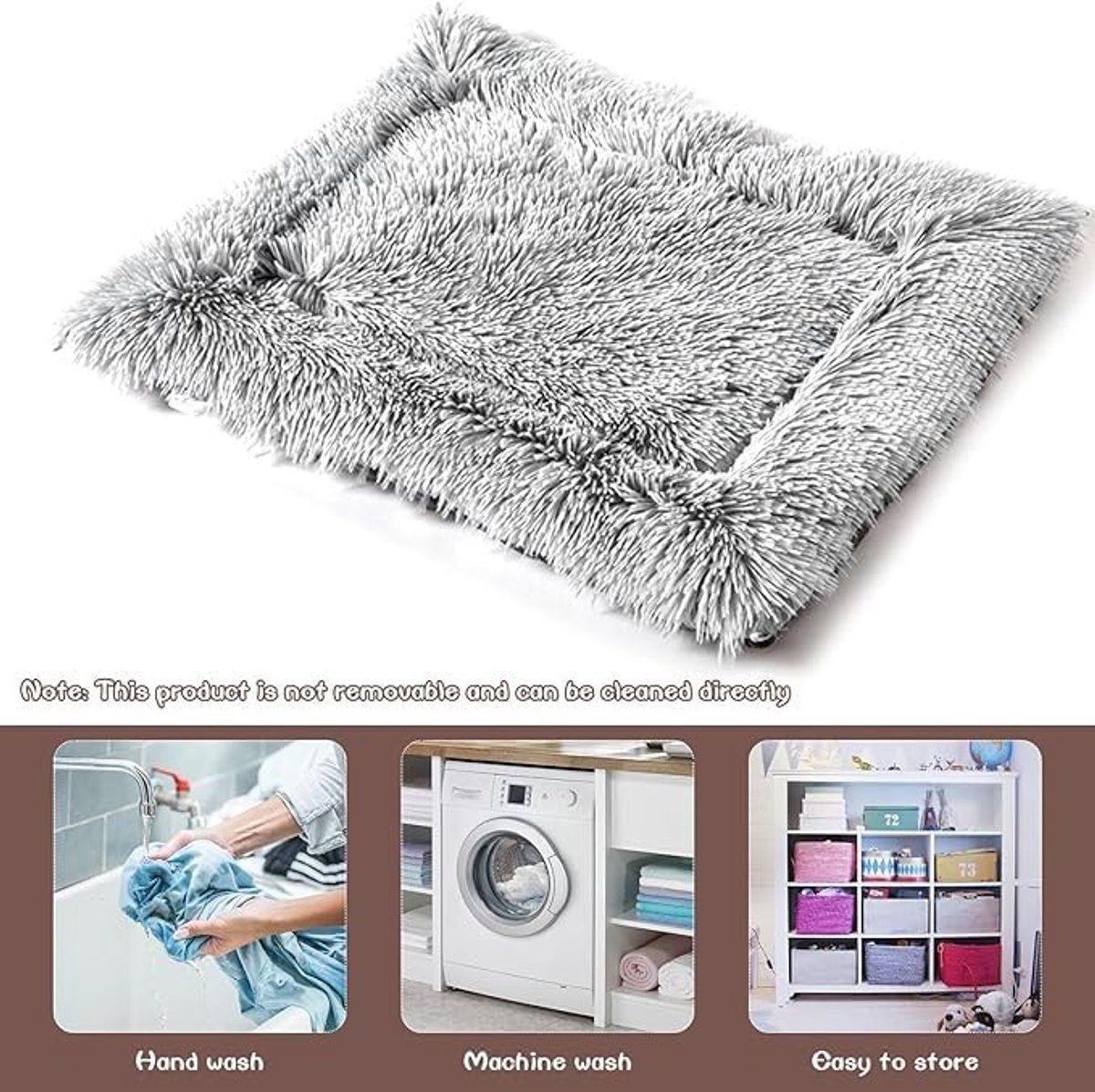 Winter Warm Pet Bed, Washable Cat Bed and Mat (2-in-1), A cozy sleeping place for cats and dogs, Thickened, 60 × 50 cm, Grey — image 6