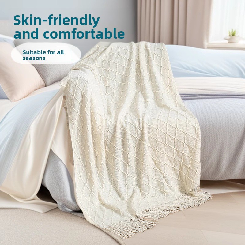 Orange-red Nordic Knitted Throw Blanket with Tassels 130x230cm Soft Acrylic Diamond Pattern Sofa Cover Bed Runner and Travel Blanket โ image 2