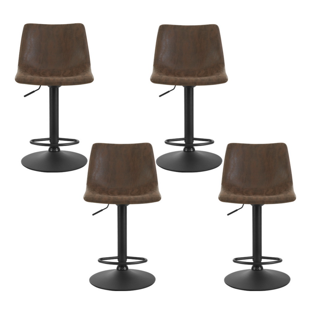 Artiss 4x Bar Stools Vintage Leather Swivel Gas Lift Brown — image 3