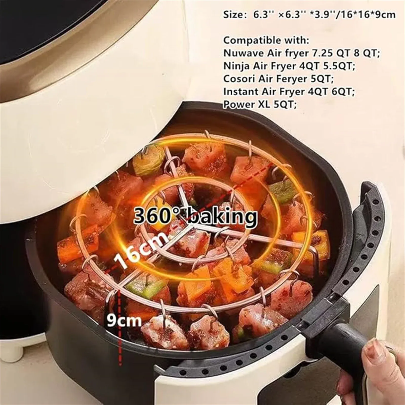 Stainless Steel Vertical Air Fryer Rack, Barbecue Grill Stand with Skewers for Oven Cooking, Kabob, Meat and Vegetable Roasting — image 5