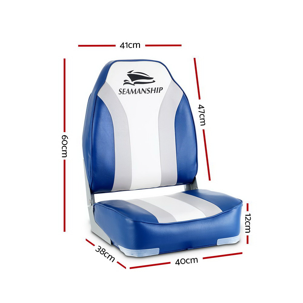 Seamanship 2X Folding Boat Seats Marine Seat Swivel High Back 12cm Padding Blue โ image 2