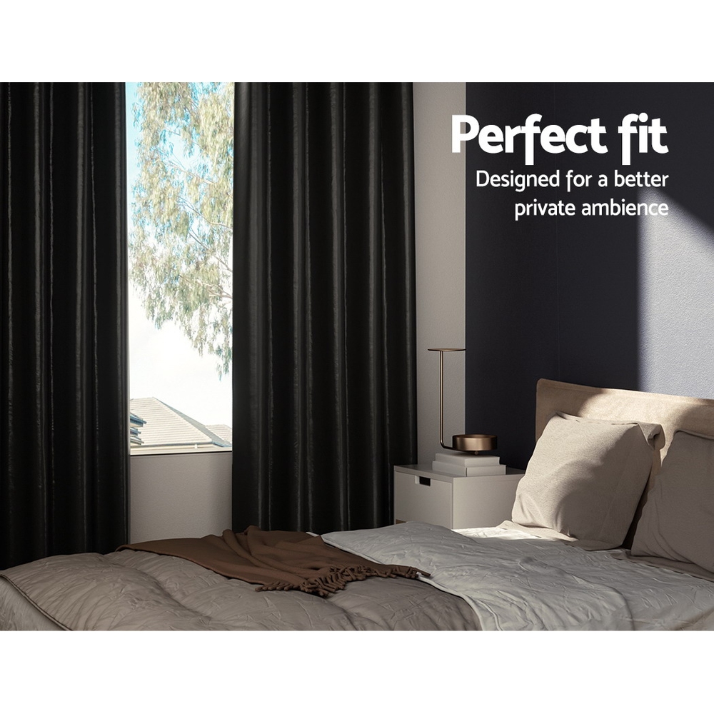 Artiss 2X Blockout Curtains Eyelet 140x230cm Black Shine โ image 3