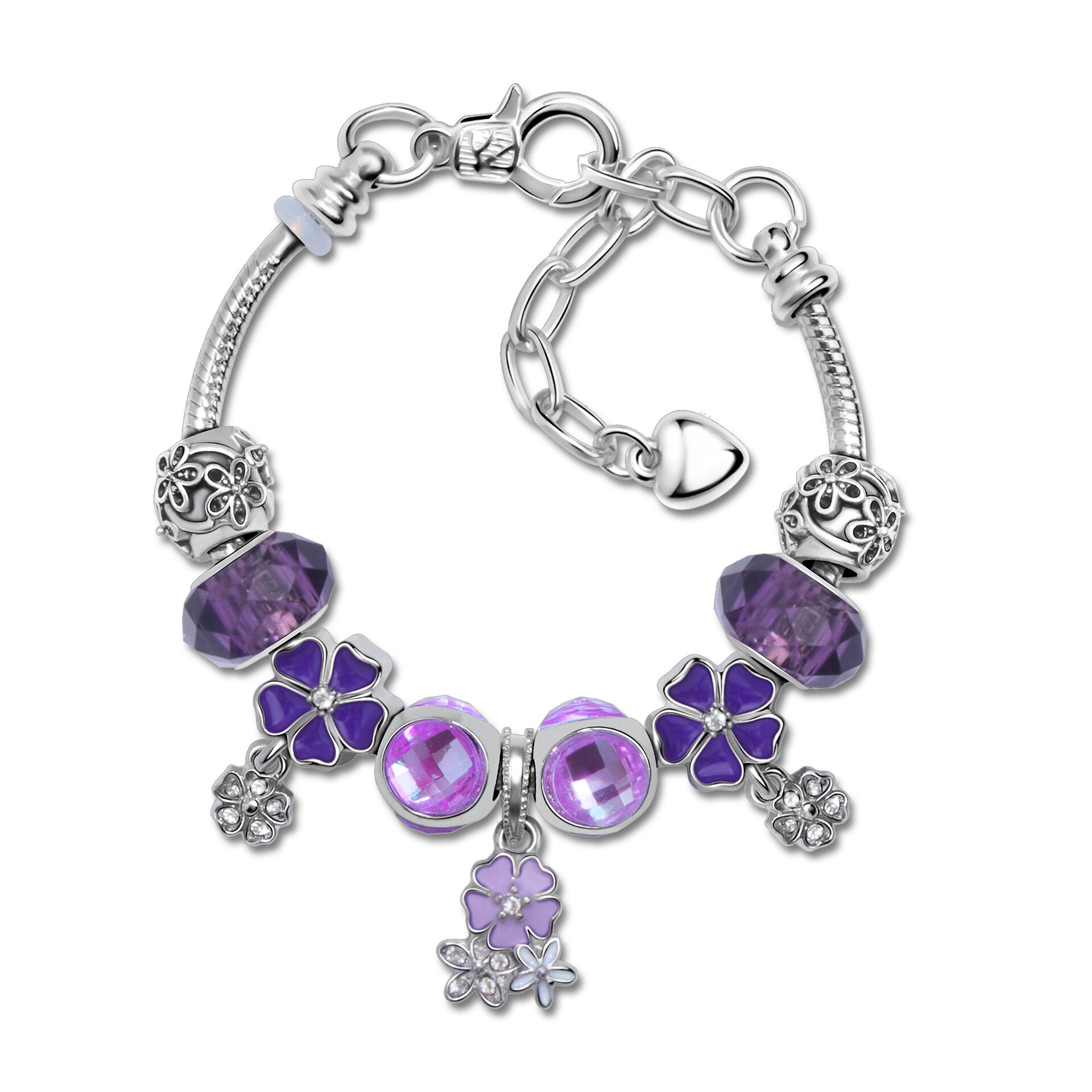 Romantic Floral Big Glass Bead Petal Pendant DIY Bracelet(purple-19cm)