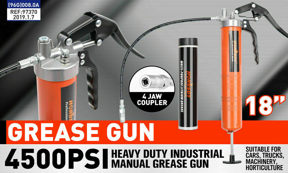 18'' Manual Pistol Grip Grease Gun Flow Pressure 4500PSI Flexi Hose & Coupler โ image 2