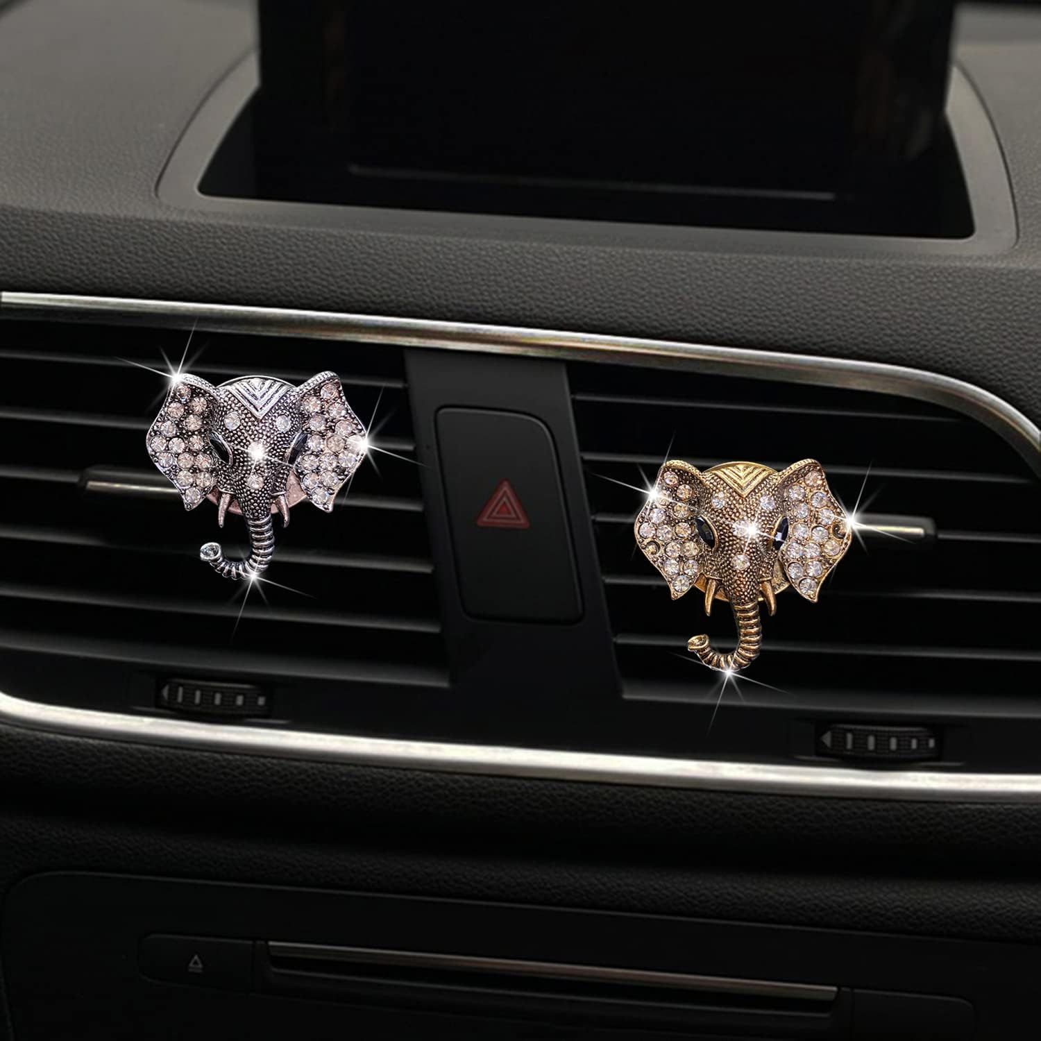 Bling Rhinestone Elephants Head Car Air Vent Clip Dashboard Outlet Clip Air Freshener Vent Clips Decorative Cute Car Decor — image 3