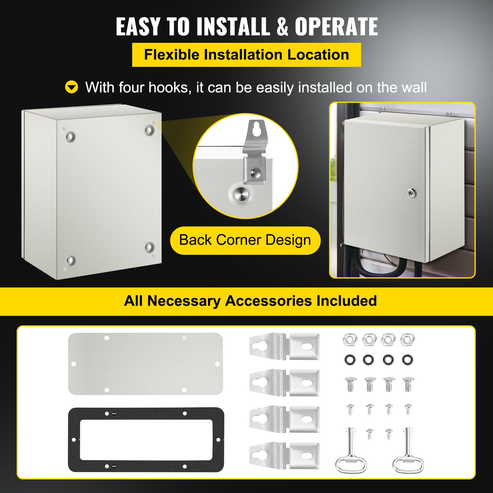 Steel Electrical Box 16'' x 12'' x 8'' Electrical Enclosure Box, Carbon Steel Hinged Junction Box, IP65 Weatherproof Metal Box Wall-Mounted Electronic — image 6