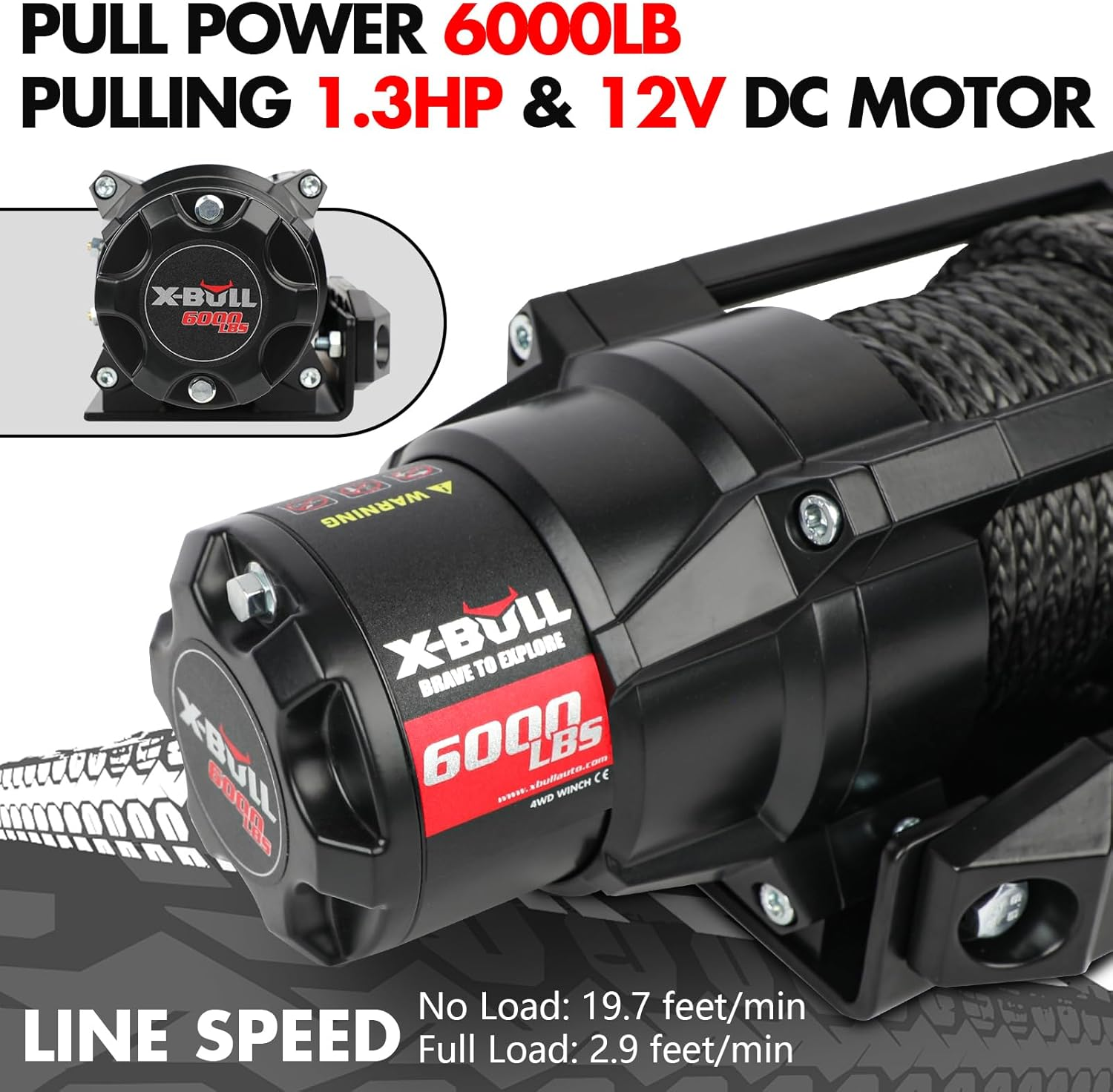 X-BULL 6000lbs Electric Winch 12V Synthetic Rope Towing Trailer ATV UTV BOAT Upgraded version โ image 4