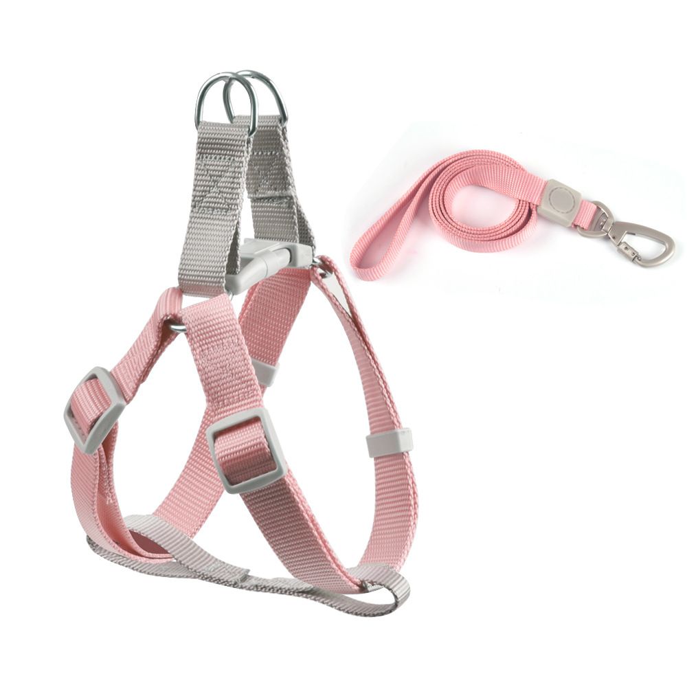 CHOUGOGO Nylon Dog Harness Leash Adjustable Vest Pink M:1.5 × 120cm