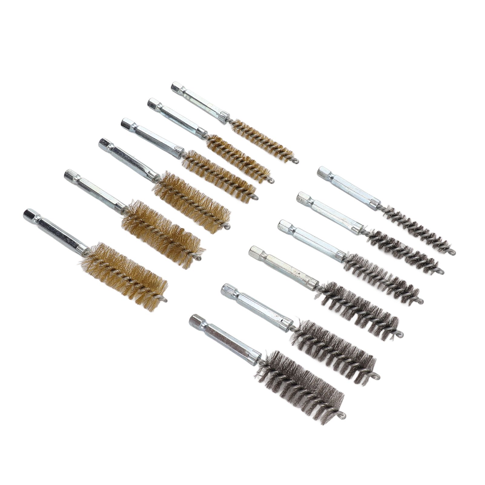 12PCS Bore Brush Copper and Iron 304 Stainless Steel Bristles Wire Brush for Power Drill with Hex Shank Handle — image 5