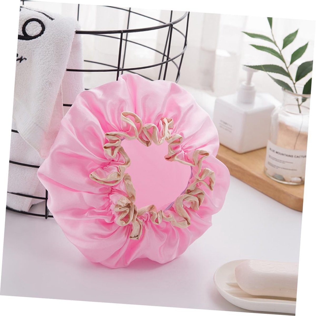 Four-Piece Double Layer Shower Cap Set - Hair Salon - Shower Cap Cover - Kitchen Cap - Pink - Gray - Brown - Light Pink - Women's Essential Bathroom Supplies — image 2
