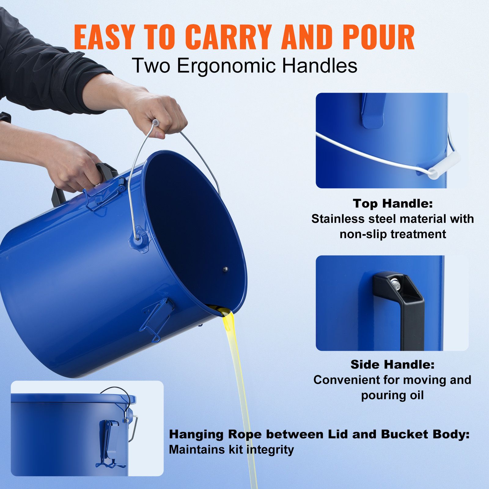 Fryer Grease Bucket, 22.7L Oil Disposal Caddy Carbon Steel Fryer Oil Bucket with Rust-Proof Coating, Oil Transport Container with Lid, Lock Clips, Filter Bag — image 5