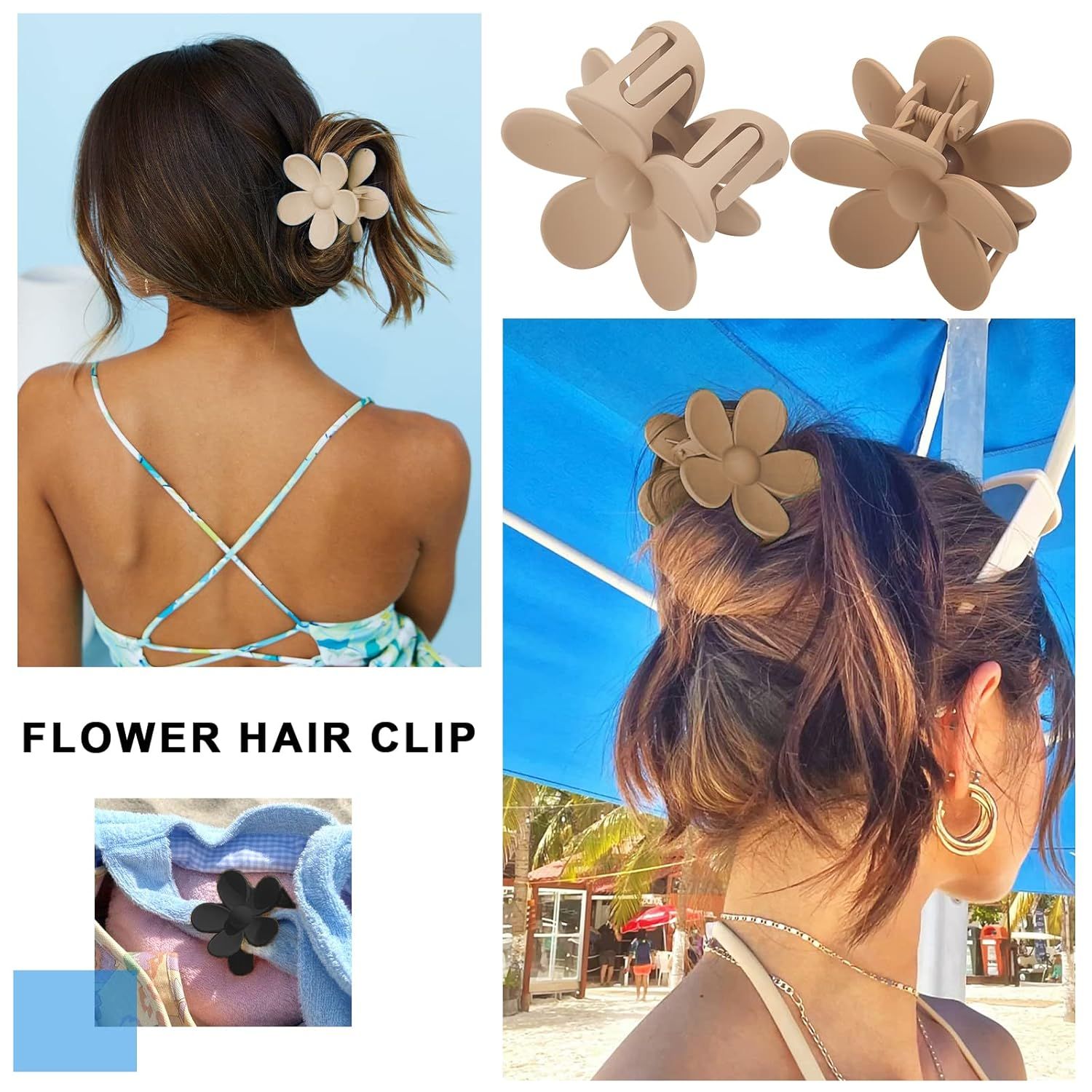 Cute Hair Claw Clips Set - 4Pcs Nonslip Strong Hold 3 Inch Matte Small lower Clips or Women and Girls (Beige, Khaki, Brown, Black) — image 2