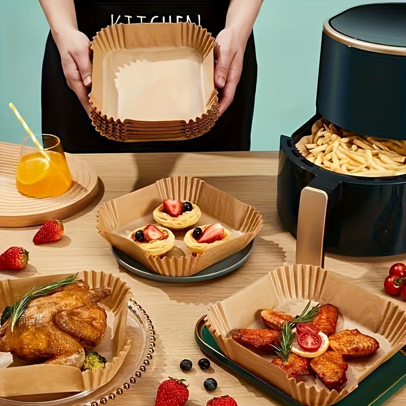 Air Fryer Liners Parchment Paper Air Fryer Disposable Air Fryer Paper Non-Stick - Brown - Size 01 — image 2