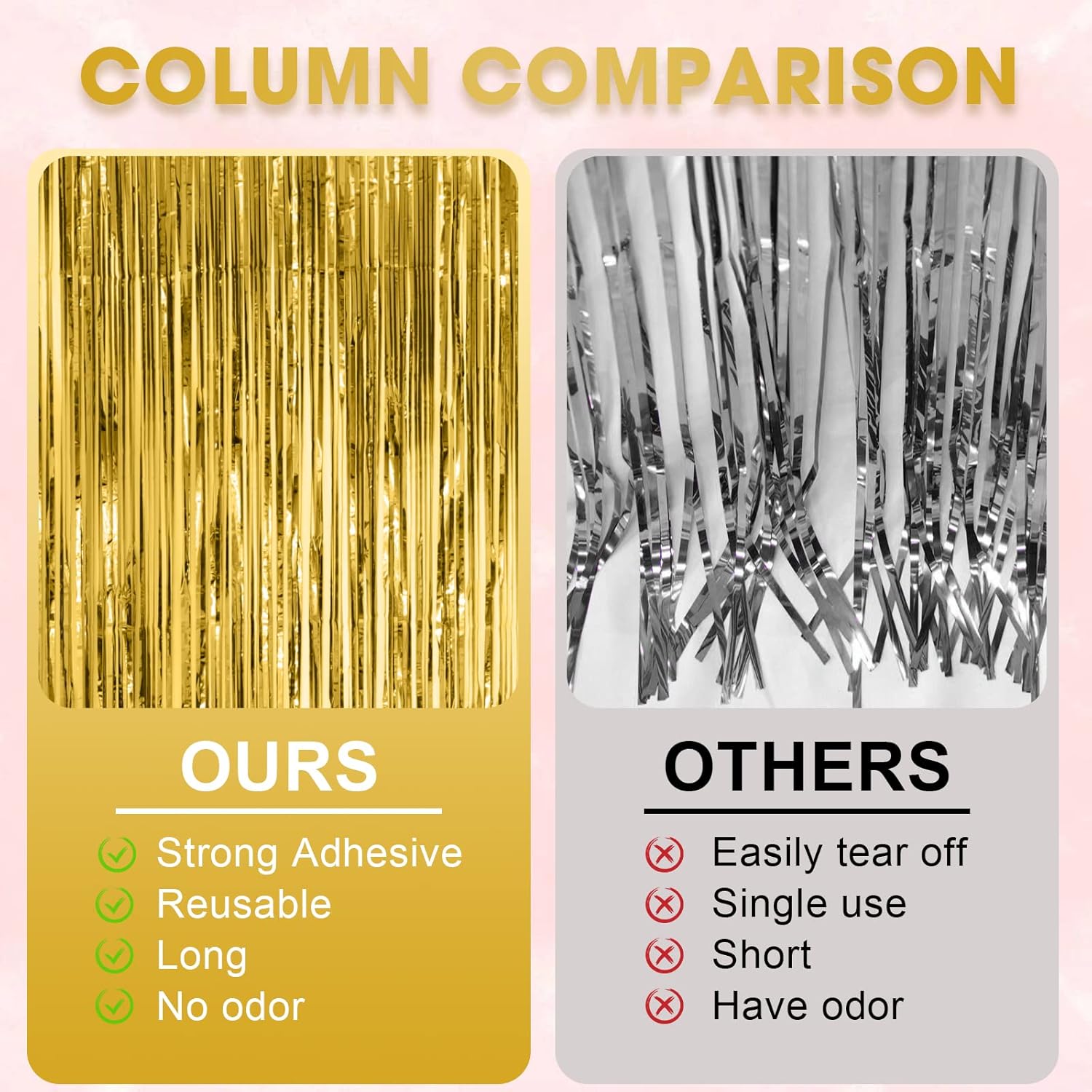 3 Pack 3.3x8.2 Feet Gold Foil Fringe Backdrop Curtains, Tinsel Streamers, for 2025 New Years Eve, Graduation, Birthday, Baby Shower, Gender Reveal, Disco Party — image 5