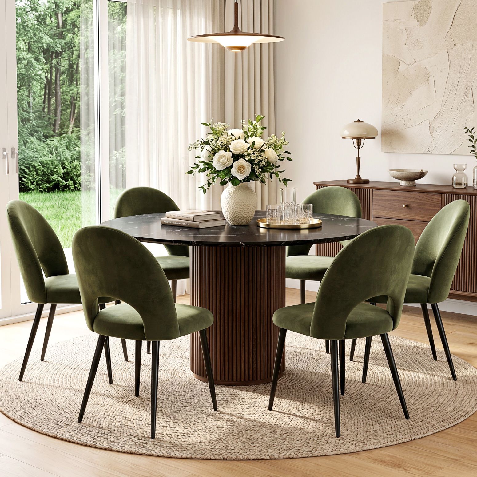 Artiss Dining Chairs Set of 6 Velvet Hollow Green — image 5