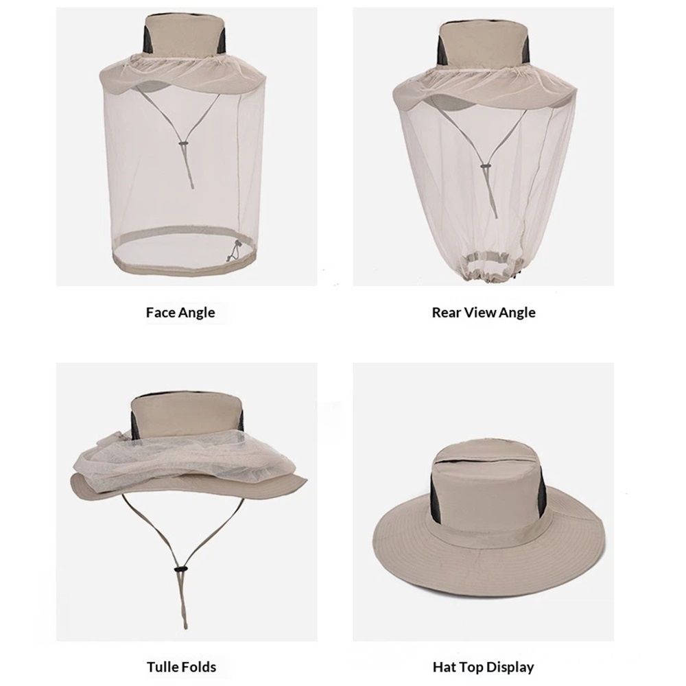 Mosquito Head Net Hat - Bug Cap Sun Protection with Hidden Netting for Beekeeping Hiking Women(khaki) — image 4
