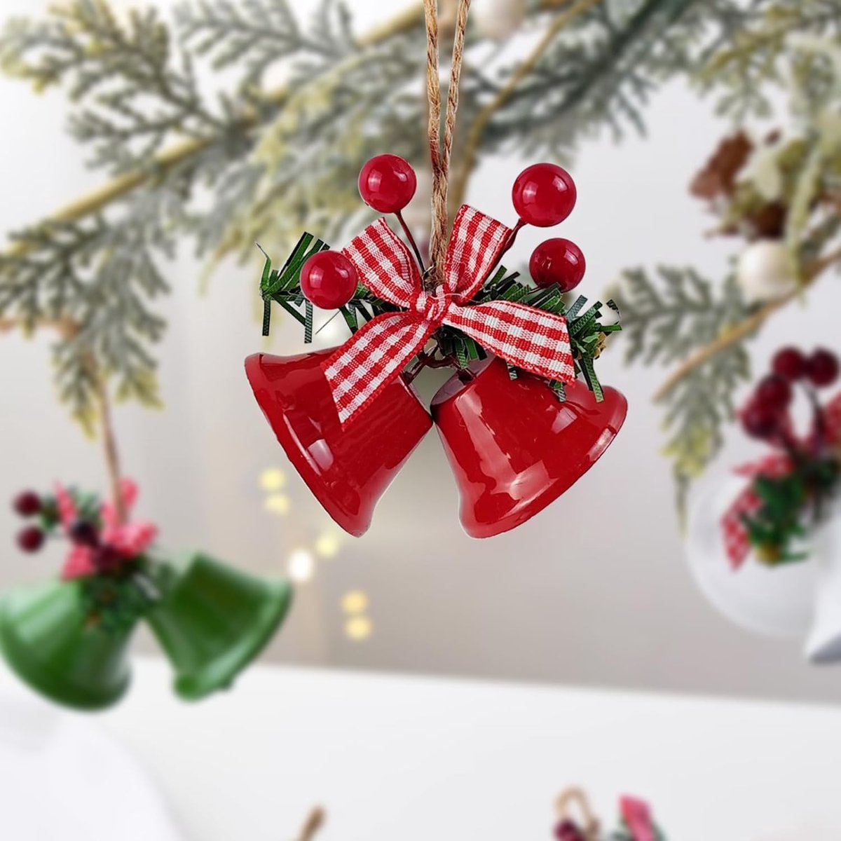 18 pieces red Christmas bell ornaments - hanging tree ornaments metal bell hangers - Christmas holiday decoration — image 2