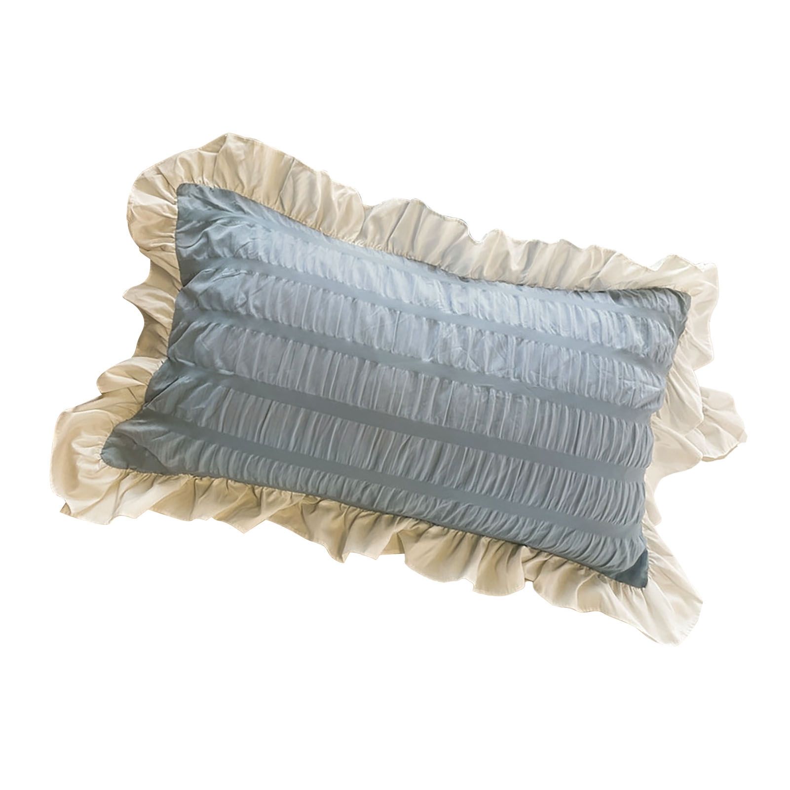 Ruffles Pillow Covers for Student Pure Color Breathable Lovely Pillow Cases for Dormitory Bedroom Blue 48x74cm/18.9x29.1in — image 3