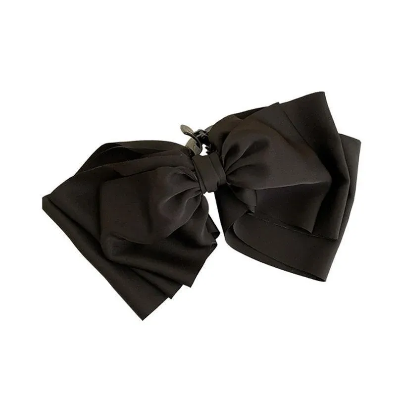Women Girls Elegant Long Bow Hairpin Large Ribbon Hair Clip Hair Accessories - Black