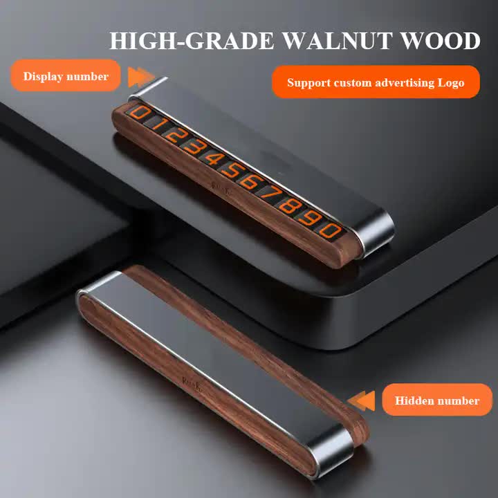 Silver Premium Alloy and Wood Temporary Parking Card - Sliding Design for Privacy, Includes 6 Number Sets — image 2