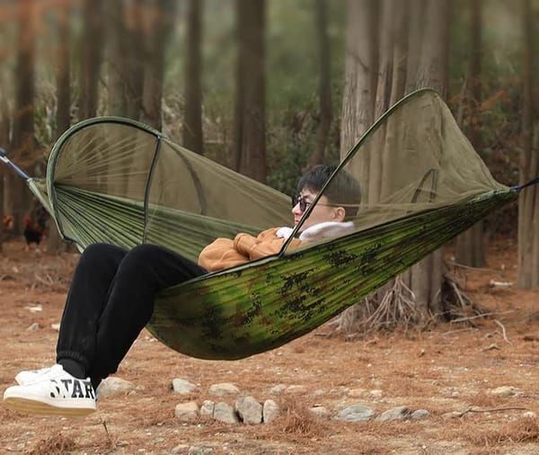 Military‑Green Outdoor Camping Hammock with Mosquito Net, Anti‑Tipping Nylon Fabric, Quick Setup Hammock for Single & Double Person — image 3